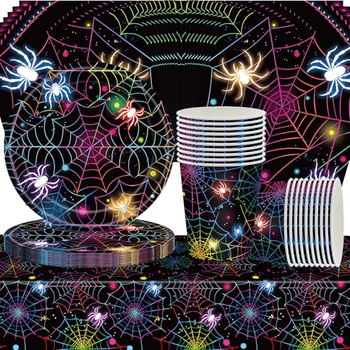 61 pièces Vaisselle de fête araignée, décorations de fête d’anniversaire sur le thème de l’araignée, ensemble de vaisselle pour enfants, Servits 20, comprend des tasses, des assiettes, des serviettes