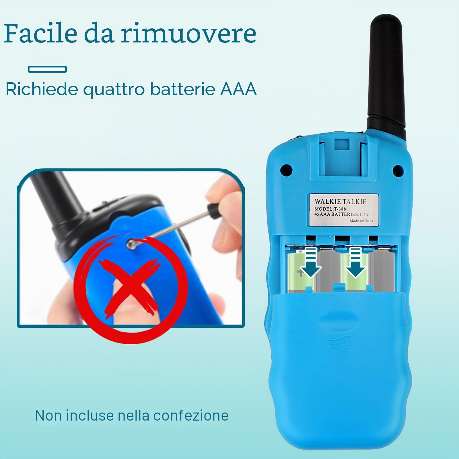 Retevis RT388 Walkie Talkie Bambini PMR446 8 Canali VOX Torcia 10 Toni Chiamata Blu 1 Coppia