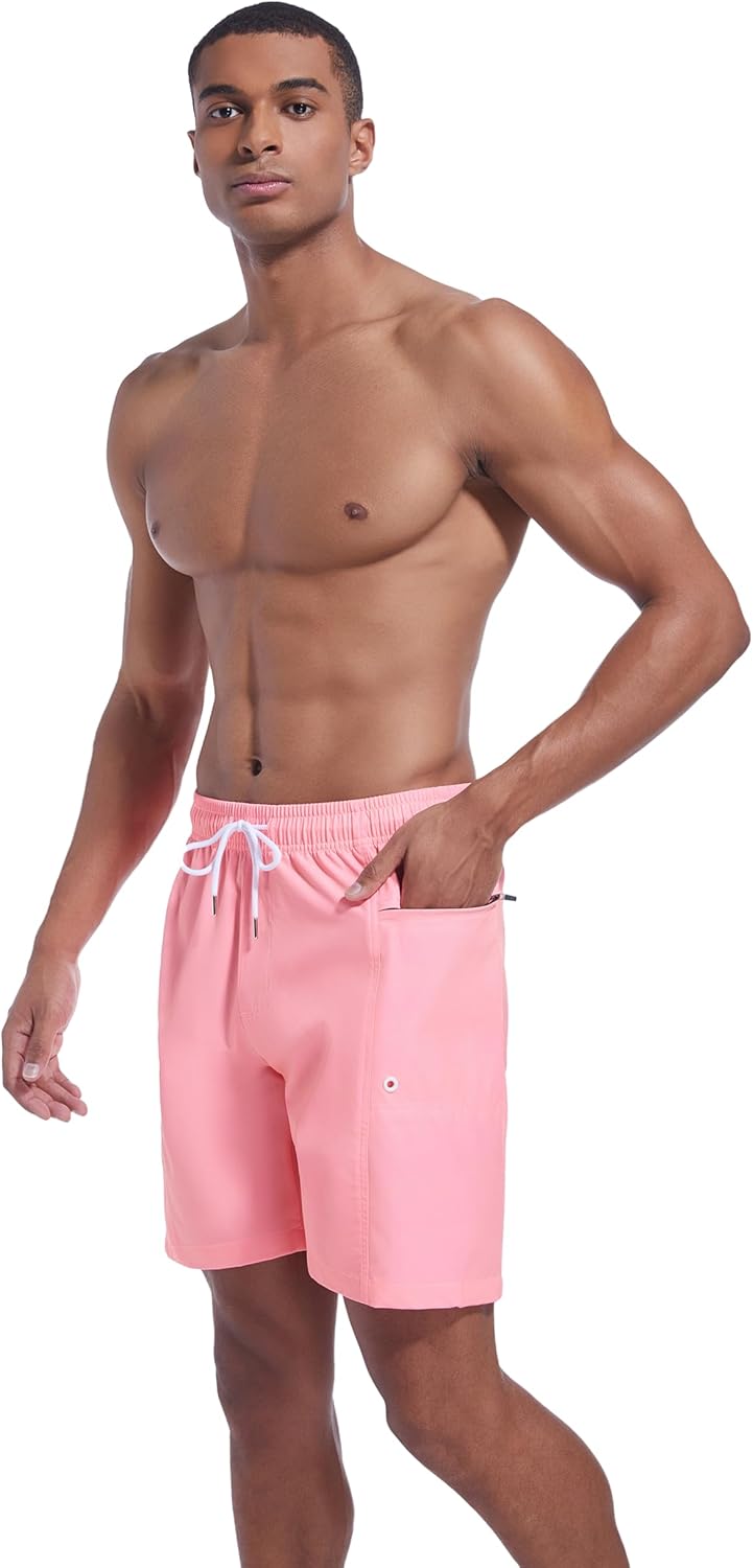 QRANSS Men's Fashion 7 inch Quick Dry Swim Trunks Zipper Pockets Bathing Suit Beach Shorts Boardshorts Without mesh Liner - Image 4