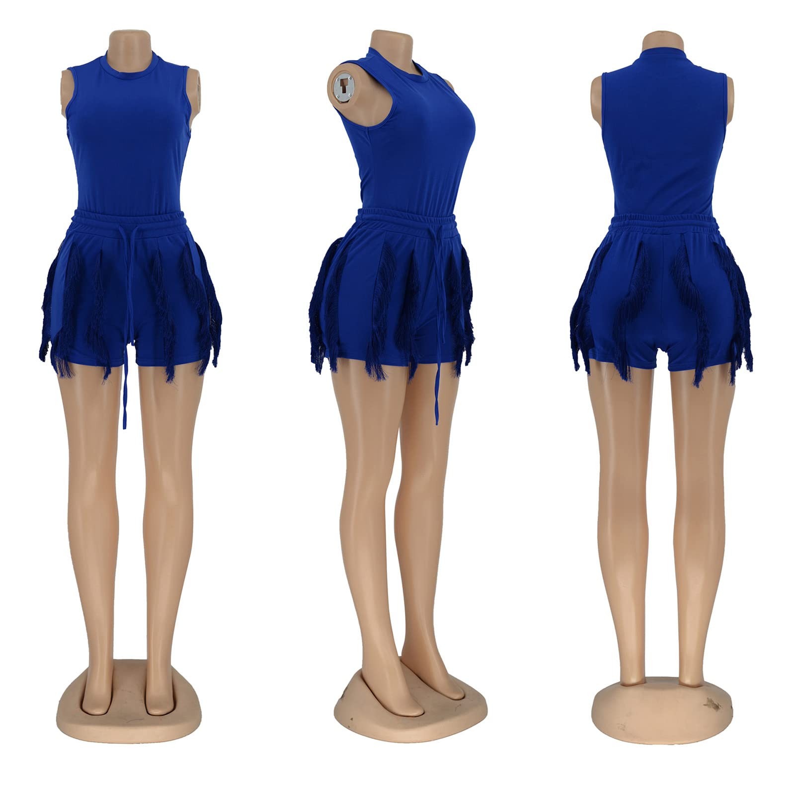 Aladeno Ensemble 2 pièces pour femme - Short sexy - Solide - Sans manches - Avec franges - Short à franges - Combinaisons - Survêtement