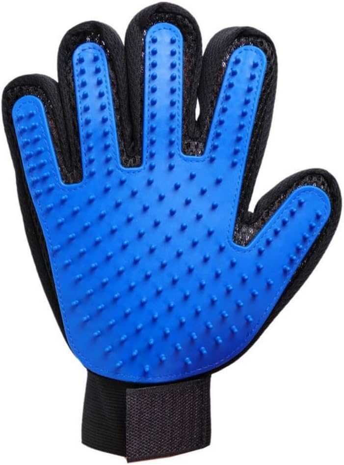 Pet Grooming Glove – Gentle Deshedding Dog & Cat Brush | Hair Remover with Enhanced Five-Finger Silicone Tips | Dog Brush For Shedding, Washing or Massaging | Dog Scrubber For Bath, Right Hand, Blue