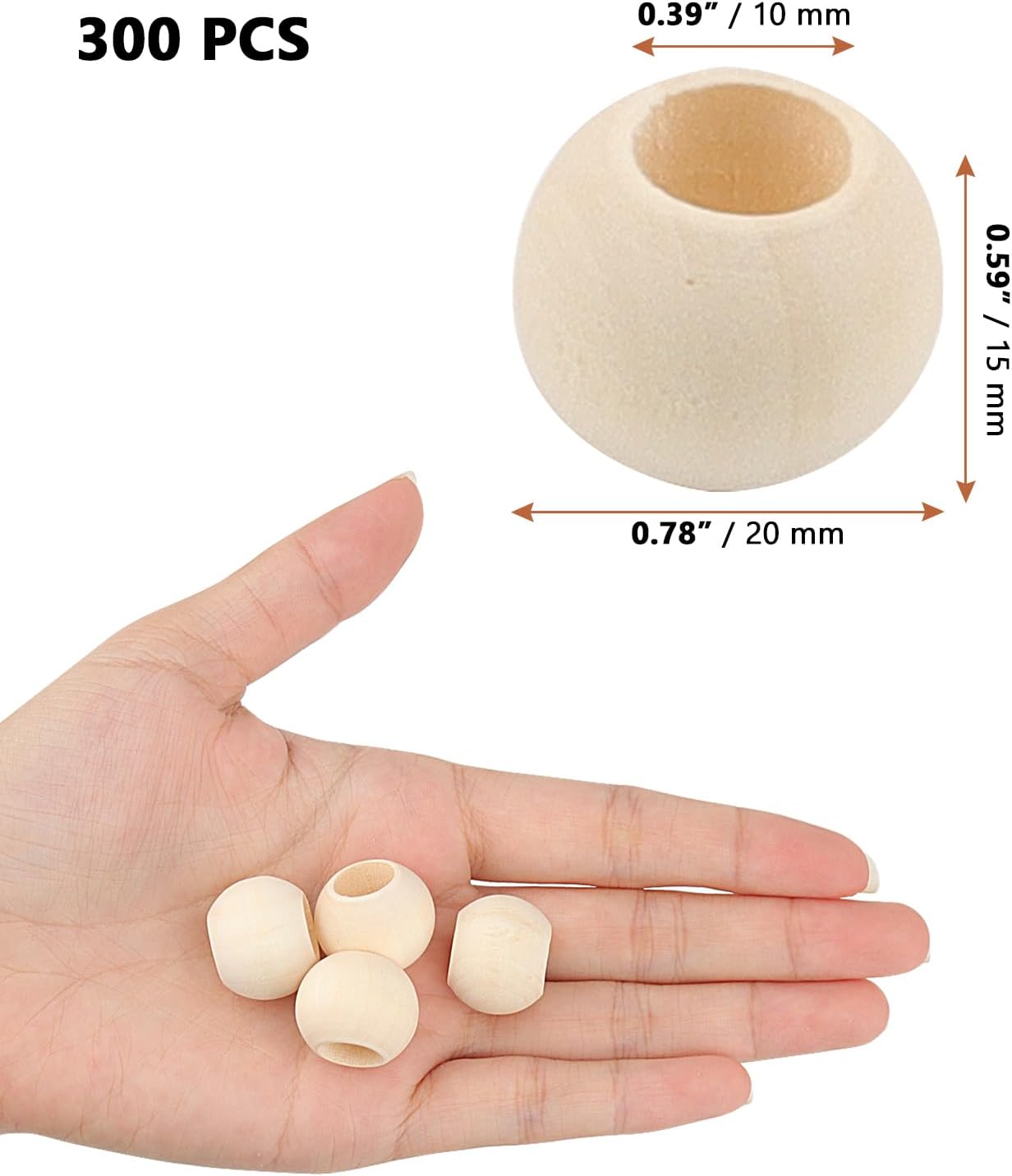 LEXININ 300 Pcs 20mm Unfinished Wood Beads, Large Hole Wooden Beads, Wood Macrame for DIY Crafts, Jewelry Making, Decorations (Pack of 2)