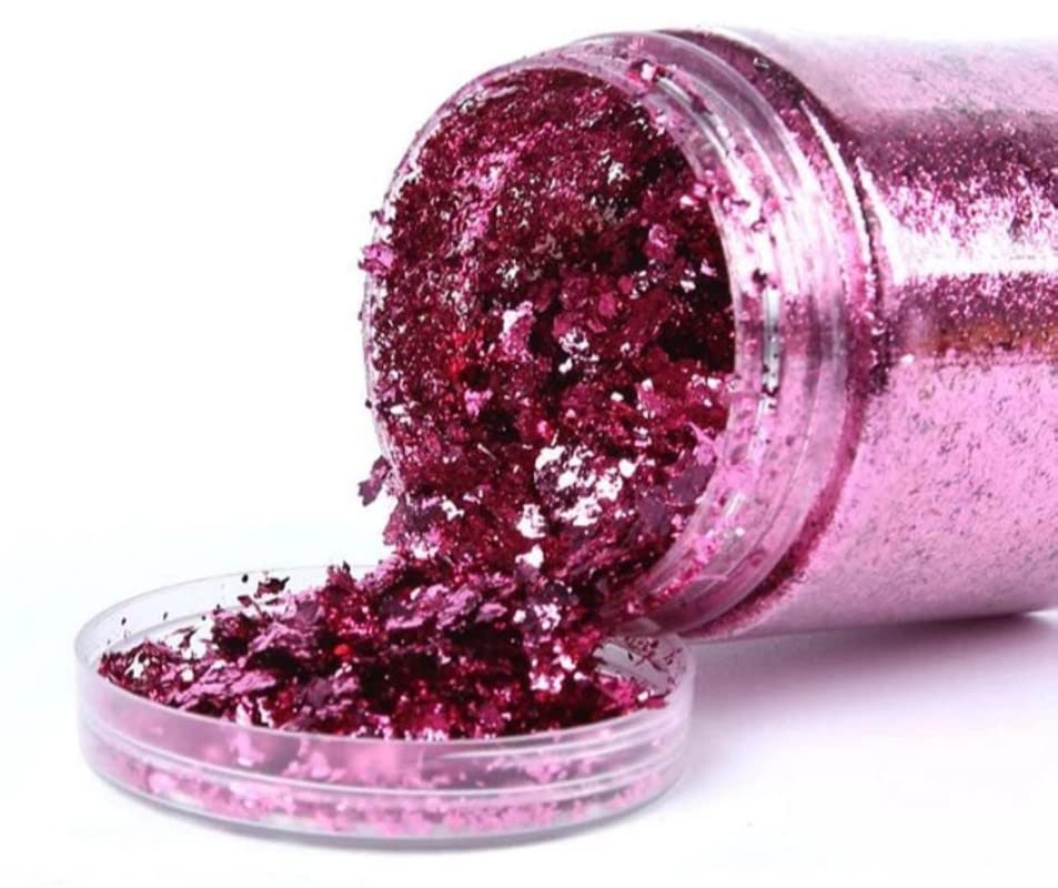 Pink Gold Leaf Flakes with Tweezers,Resin Gold Flakes,Metallic Gold Flakes for Nail Deco,Arts and Crafts(5g Pink)-image-5