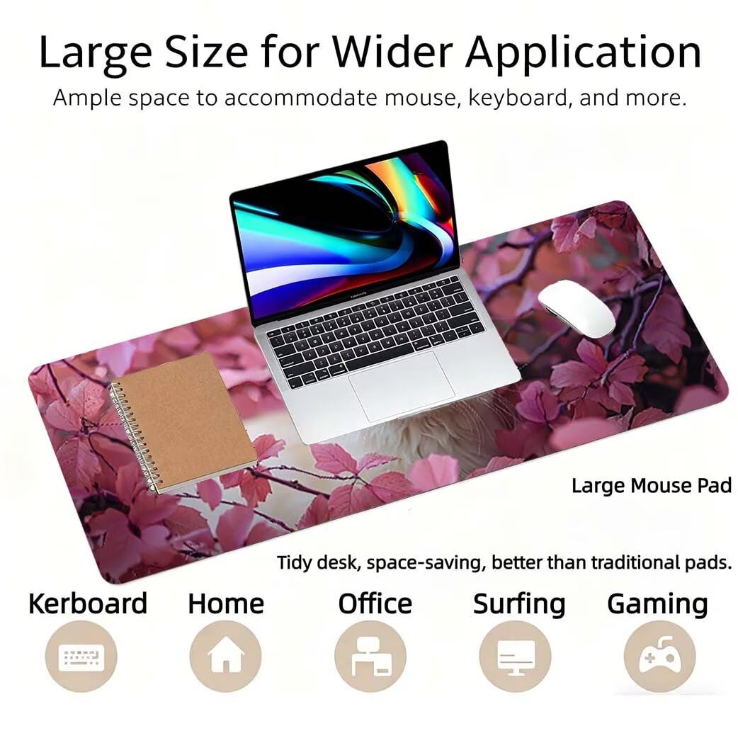 Lpfieonn Blume Großes Schreibtischunterlage, XXL Schreibtischunterlagen, Rot XXL Wasserdicht Gaming Mousepad mit Vernähter Rand und Rutschfeste Gummibasis, für Laptop/Hause/Büro 120x60cm PF-3485