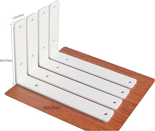 Miniatura 235 de Paquete de 4 soportes en L para estante, 8 pulg. largo x 6 pulg. alto x 1.5 pulg. ancho, grosor 03/64 pulg., soporte de hierro, metal, industrial