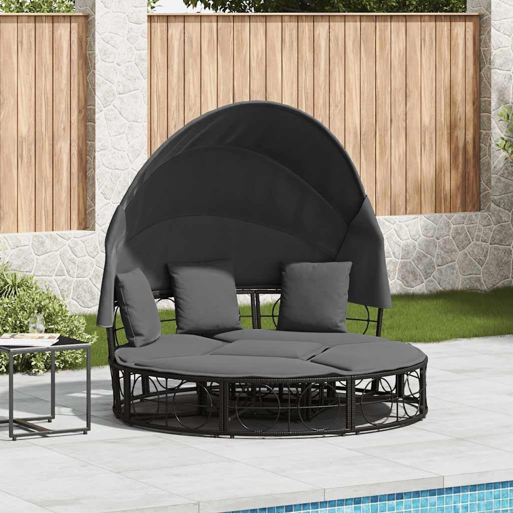 Générique Letto di riposo esterno con baldacchino retrattile e cuscini, letto da giardino modulare in resina intrecciata, set convertibile in isola di sole o salone di conversazione con fodere
