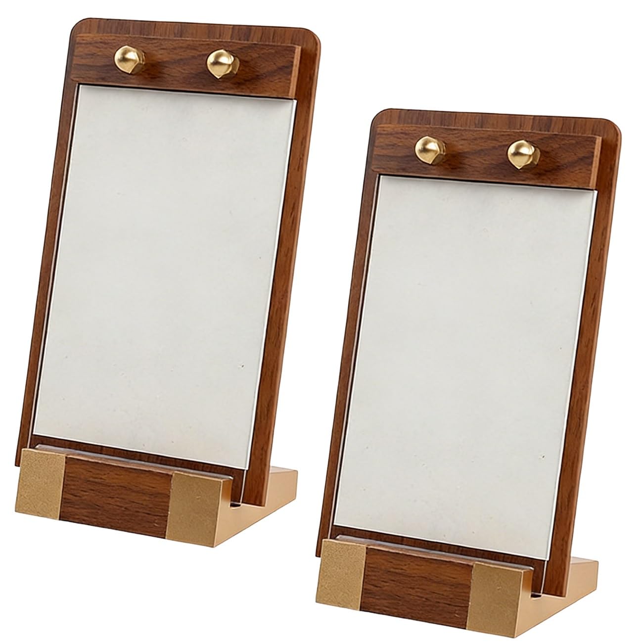 A4/A5/A6 Mini Clipboard, Table Menus Stands, Small Clipboards with Wood Base, Menu Holder Wooden Base, Table Sign Holder Stand, Solid Wood Standing Sign for Restaurants Hotel(2pcs,Vertical(A6))