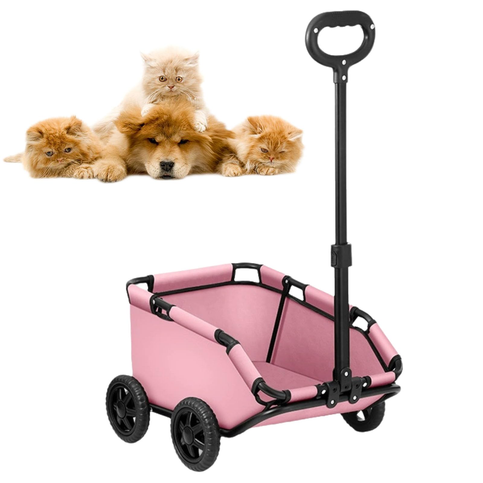 Pram pour chien et poussette d'animaux pliable rose 4 roues pour moyen