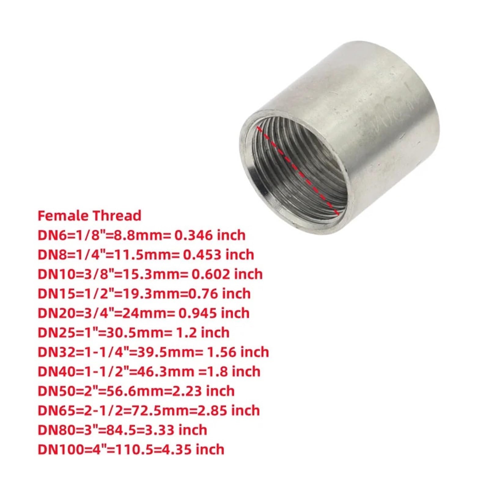 Conector De Gas Y Agua, Accesorios Tubería Roscados Acero Inoxidable 304, 1 Ud | Roscas mecanizadas con precisión excelente sellado hermético(4")