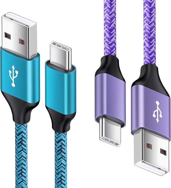 USB C Cable, [2Pack 6FT/1.8M] USB Type C Charger Fast Charging Cable Nylon Braided Charger Lead for Samsung Galaxy S21 S20 S10 S9 S8 A13 A52s A12 Note 10 9 8, Huawei P10, LG,Google Pixel,Sony Xperia
