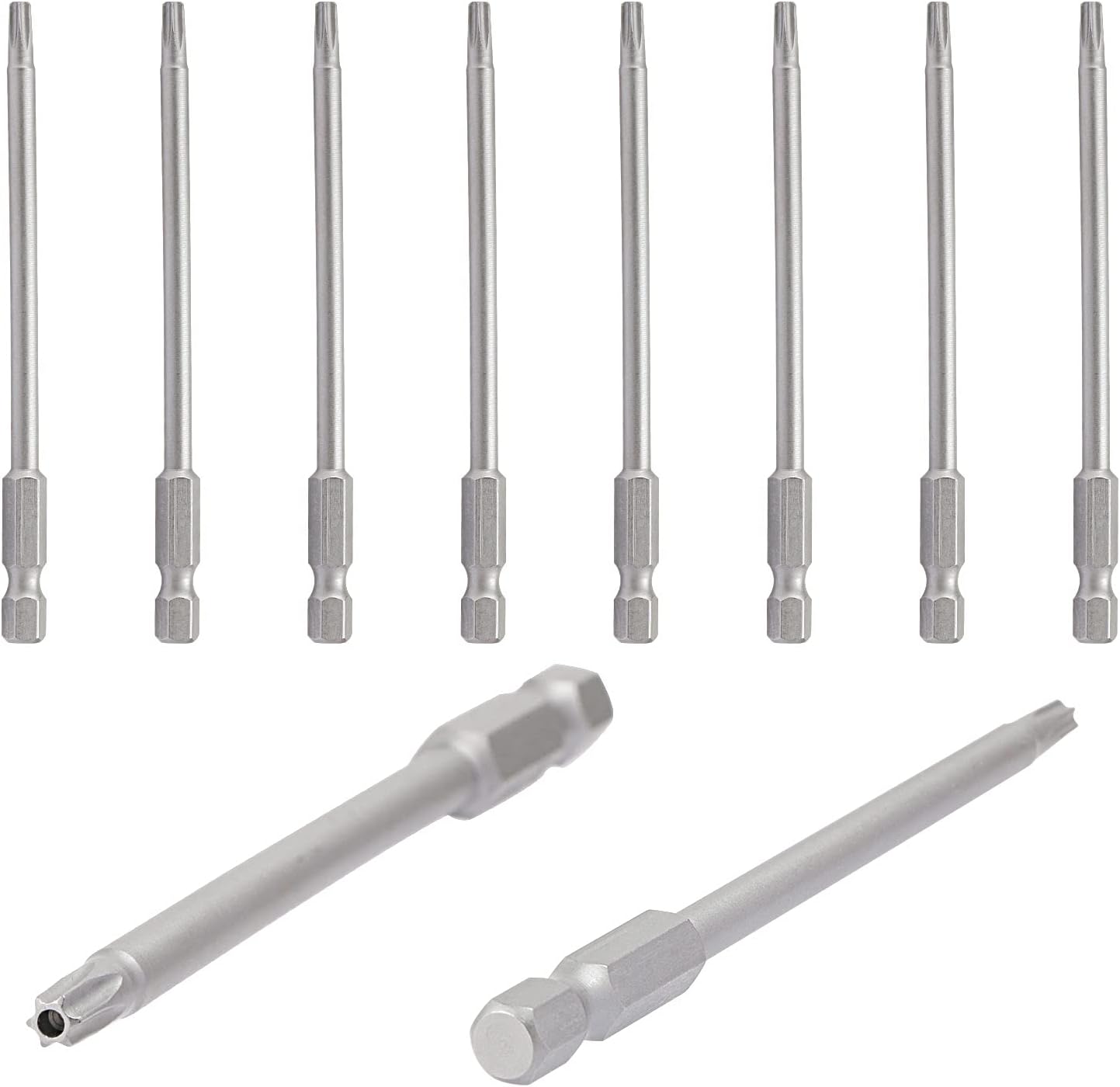 Aopin T15 with hole, Torx head screwdriver tamper proof, 1/4 inch hex handle, S2 steel magnetic, 100mm(3.94 inch) length, 10pcs
