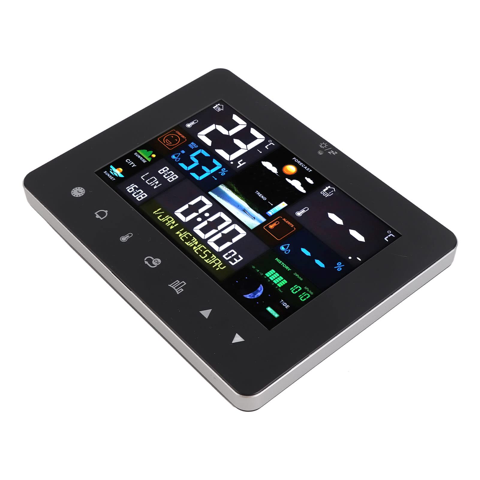 Hidyliu Stazione di previsioni meteo wireless, schermo touch colorato con sveglia, per uso domestico, materiale ABS, 2 pezzi