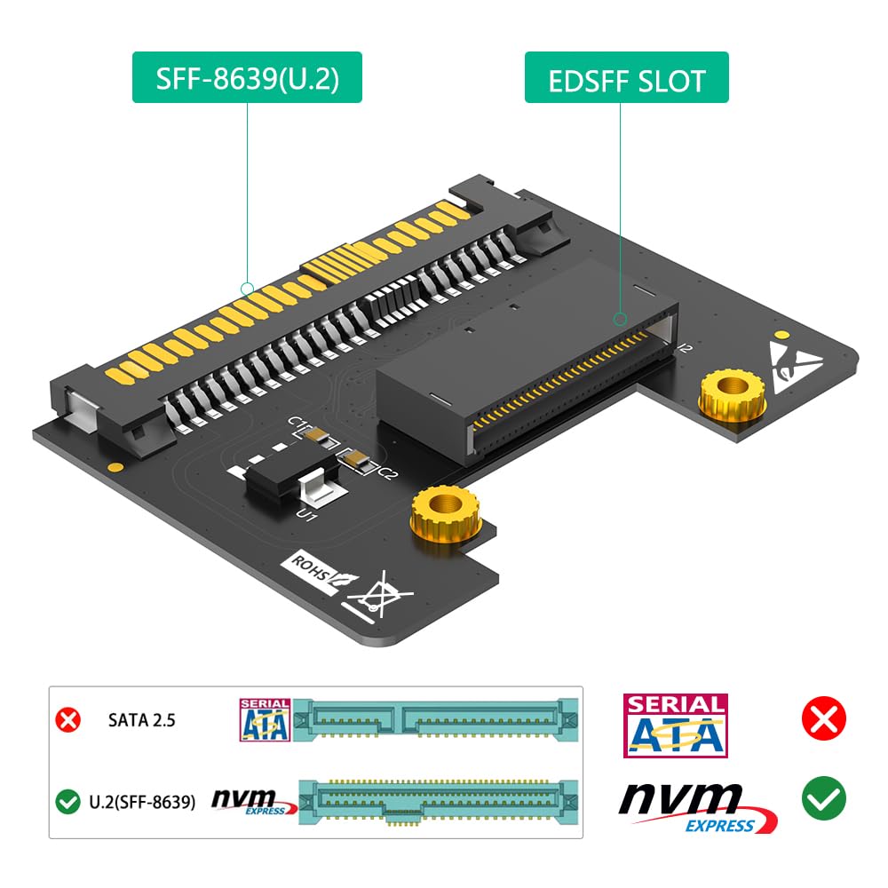U.2 SFF-8639 to NVMe Ruler 1U GEN-Z EDSFF Short SSD E1.S Carrier Adapter