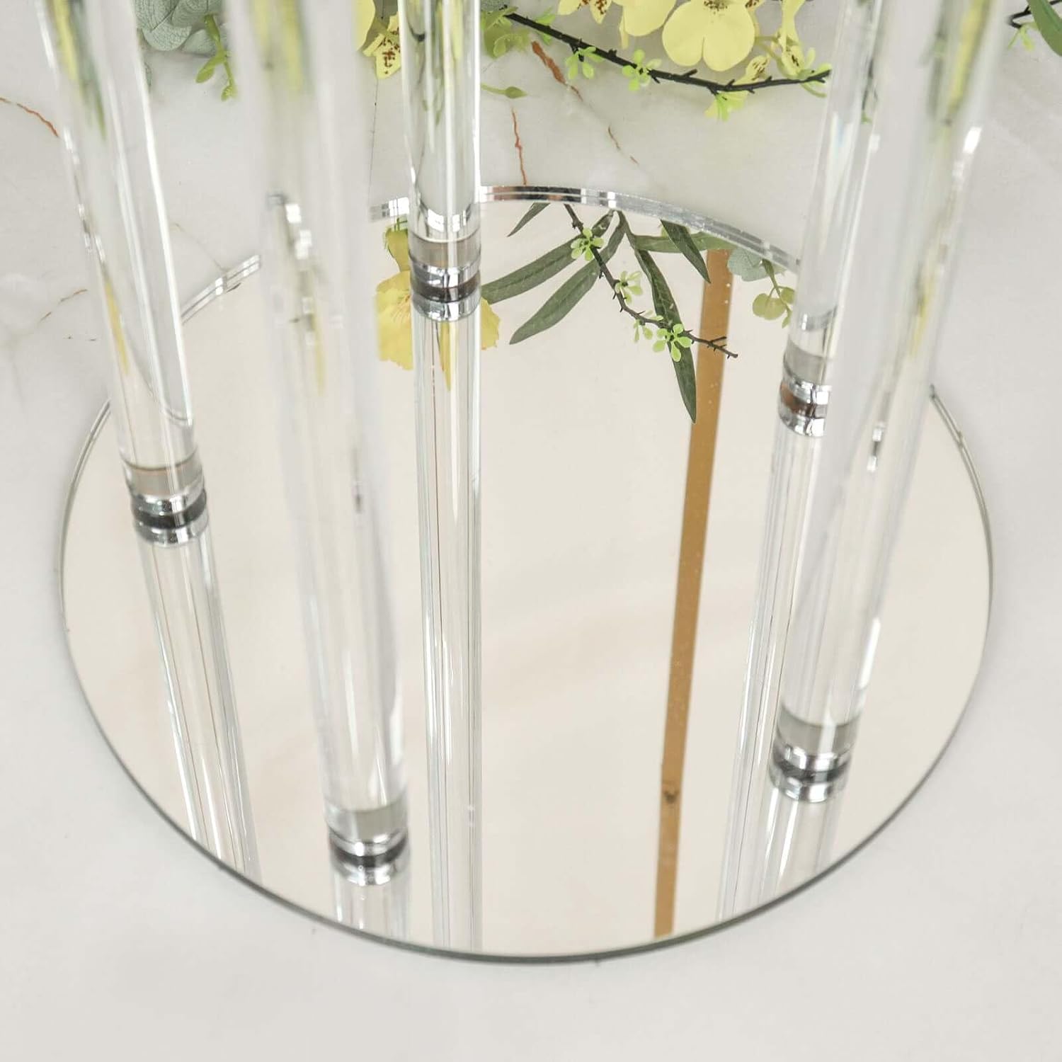 Efavormart 51" Clear 5-Arm Crystal Round Cluster Taper Candelabra Candle Holders, Votive Pillar LED Candle Holders with Round Mirror Base