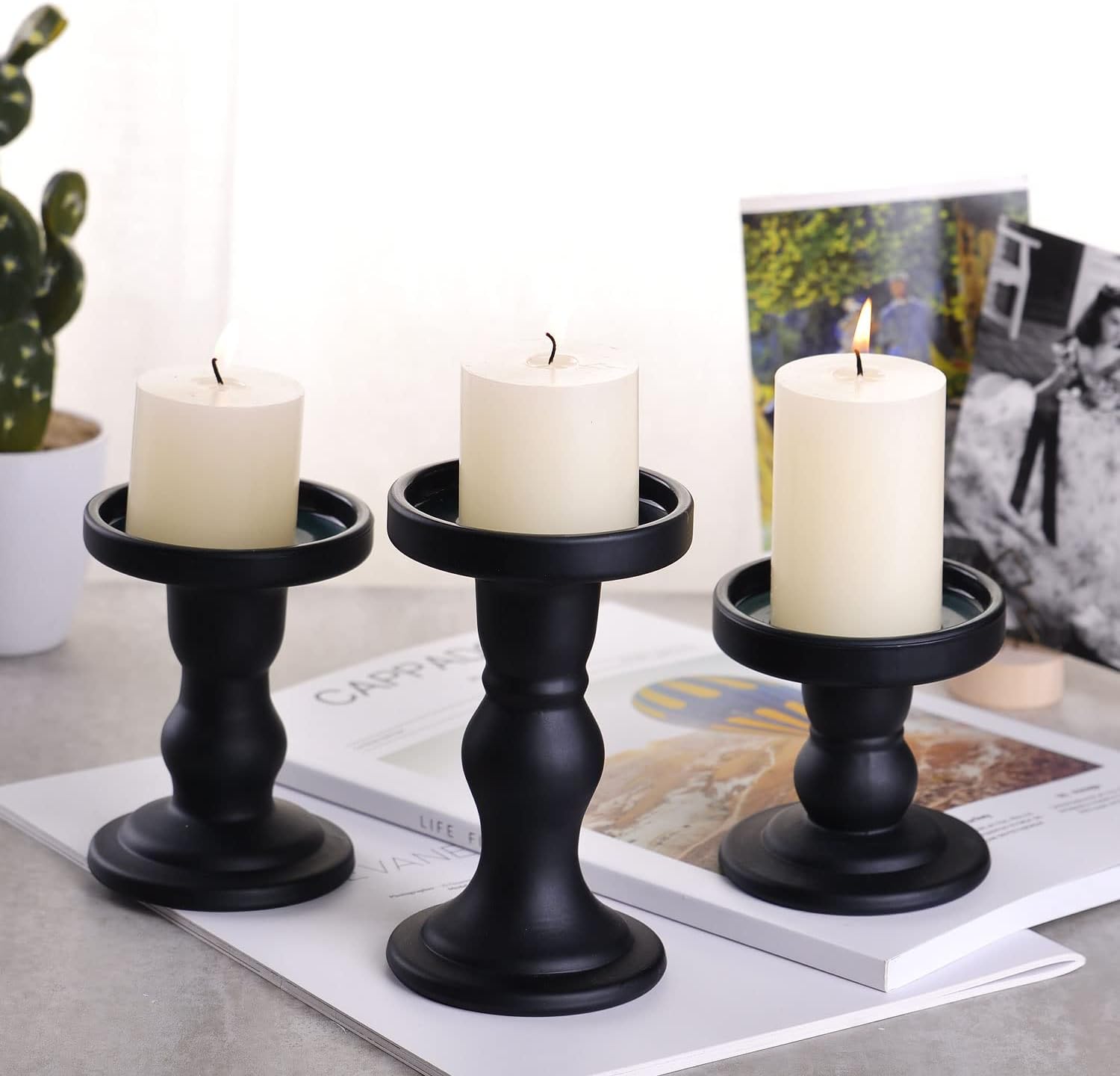 IBWell Set of 3 Black Glass Candle Holders - Unity Candle Holder for Formal Events, Wedding, Church, Table Centerpiece Decoration - Image 3