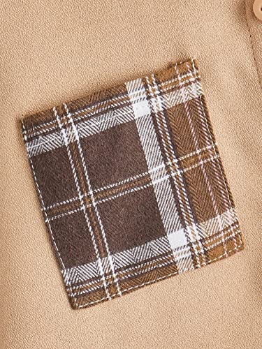 WDIRARA Girl's Plaid Color Block Button Down Shirt Long Sleeve Pocket Blouse Preppy Top4