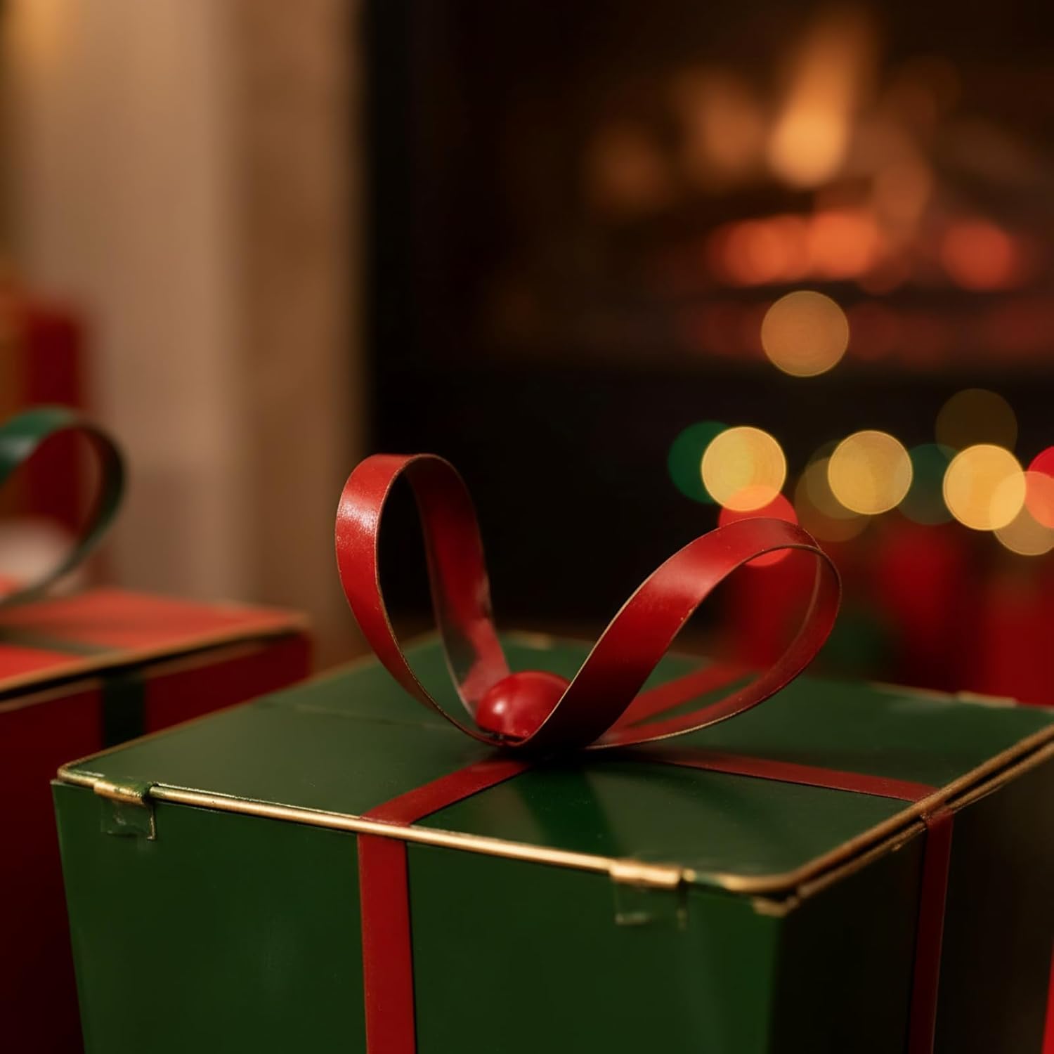 47'' Gift-Shaped Iron Train Carriages Decor with Track for Yard Outdoor Decoration Indoor Holiday Party Christmas Home Art Decor Xmas Decor (Gift-Shaped Train)