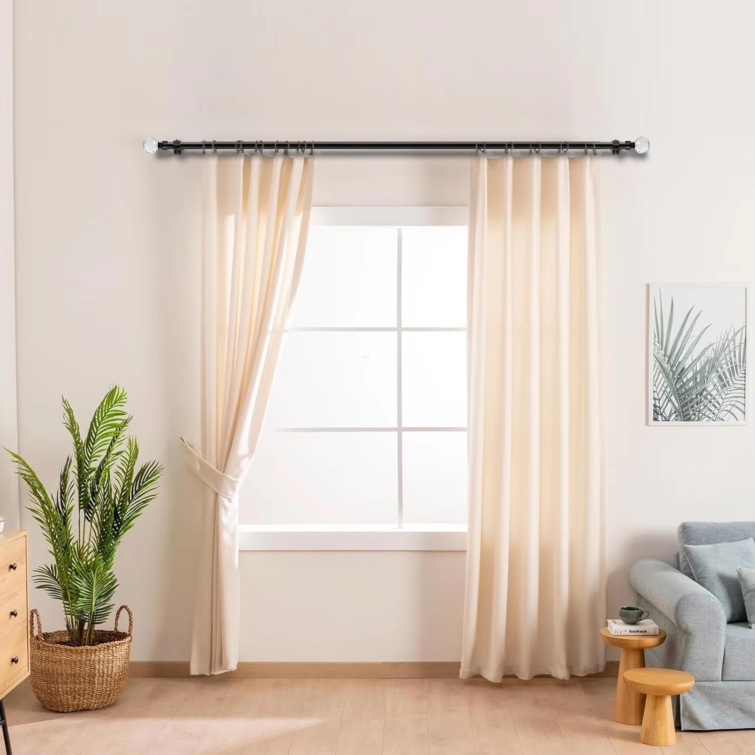 Iron Home™ Luxury Curtain Rod 32–207 Inches, Heavy Duty 1-Inch Metal, Black Finish with Crystal Finials, Adjustable for Small to Large Windows, Sliding Doors & Patio Curtains