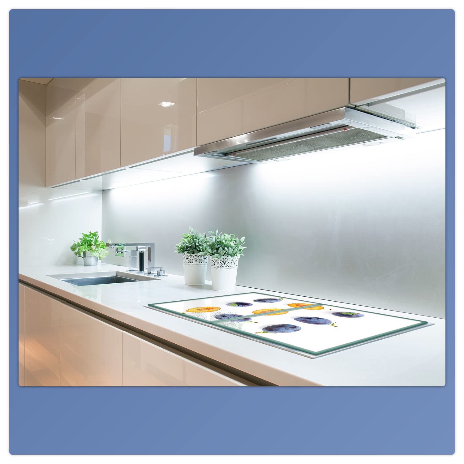 Decorwelt - Cubiertas para cubrir la vitrocerámica de las frutas azules, protección contra salpicaduras, de cristal, decoración para cocinas eléctricas, de inducción, para placas de cocina, tabla de
