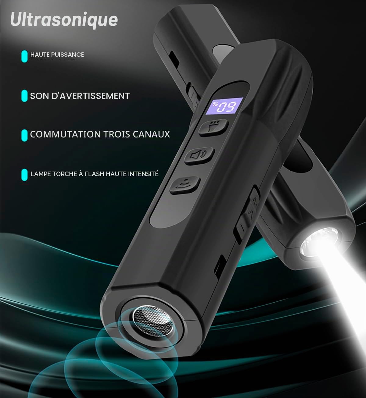 Répulsif à ultrasons pour chien avec lumière LED - Dispositif anti-aboiement - Entraînement du comportement - 3 fréquences - Bouton sonore durable - Pour intérieur et extérieur