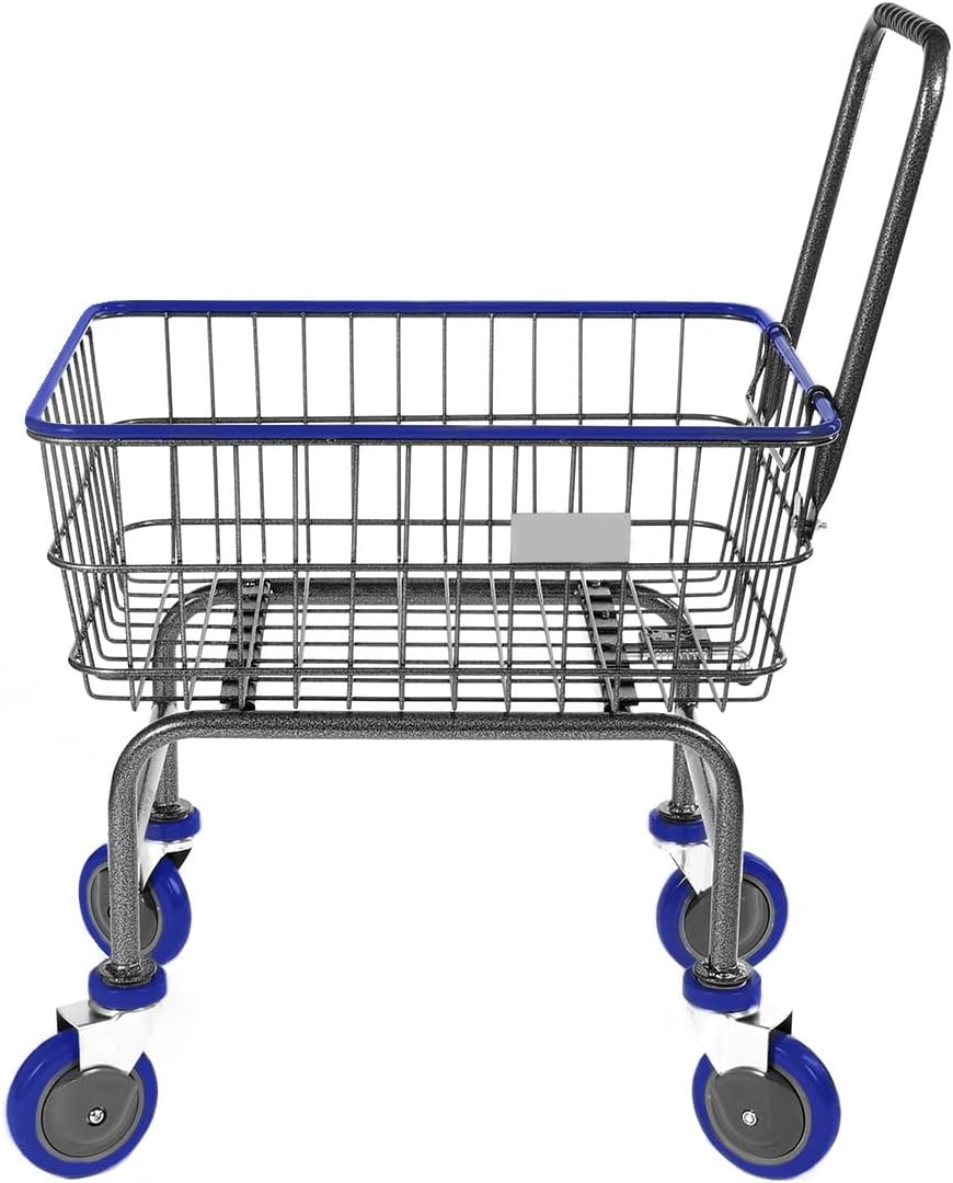 Rolling Laundry Cart with Wheels, Metal Wire Basket, Heavy Duty Utility Cart (Blue)