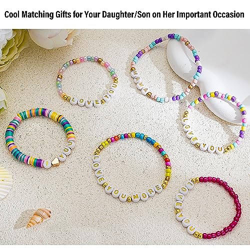 First Day of School Gifts Matching Bracelets for Women Girls Mother and Daughter Beaded Bracelet Multicolor Bead Stretch Back to School Gift I Love You Engraved Christmas Birthday Jewelry