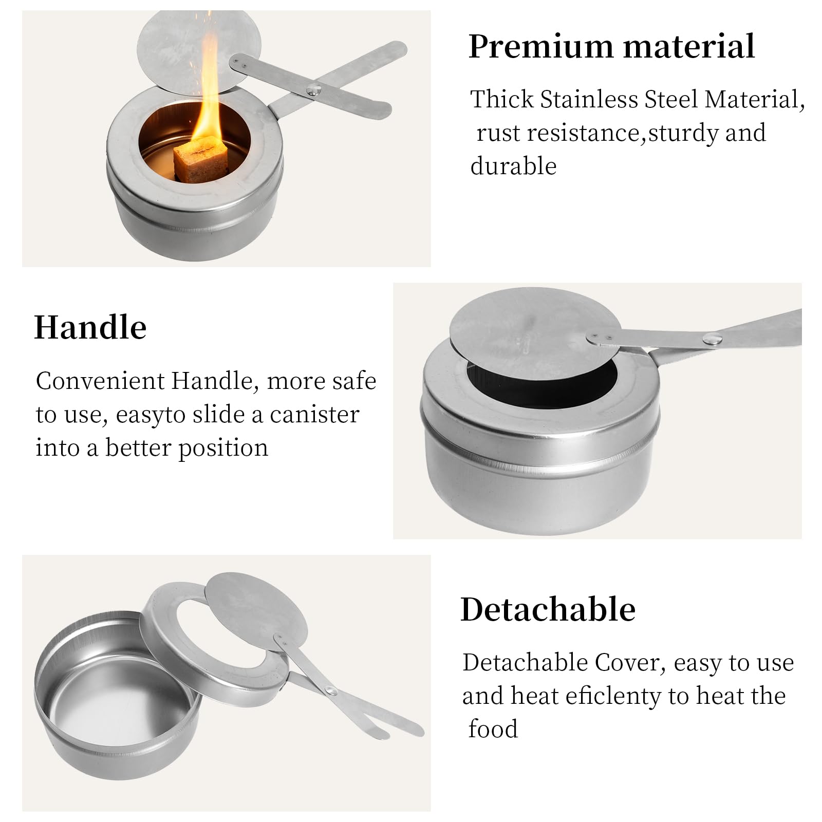 Set di 6 Contenitori per Pasta Combustibile con Coperchio di Sicurezza, Bruciatori per Fonduta In Acciaio Inox, Bruciatore Multifunzionale per Fornelli, Buffet, Feste, Eventi di Catering e Camping