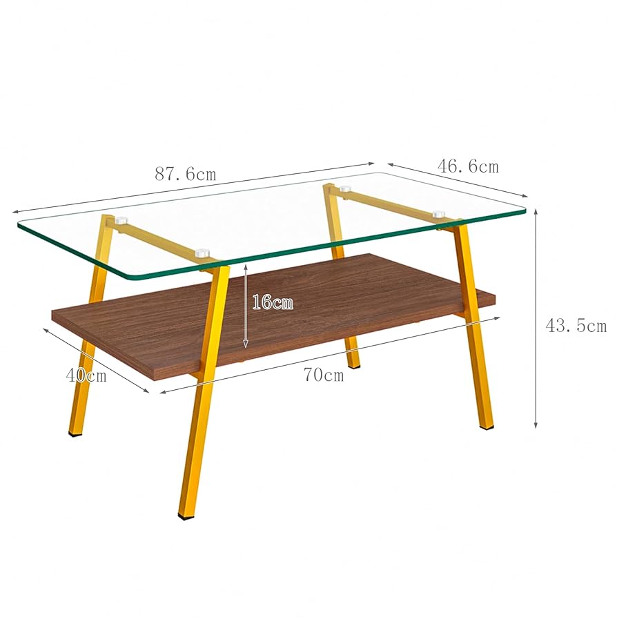 ゴールド モダン長方形コーヒーテーブル 強化ガラス天板+MDF収納棚 リビング用 Amazon.co.jp: ローテーブル モダン長方形コーヒーテーブル 強化