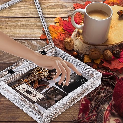 Image of Muzilife 11x14 Shadow Box Picture Frame - 2.16 inch Interior Deep Wood & Glass Rectangle Display Case Ready to Hang Memory Box Baby Sports Memorabilia, Pins, Awards, Tickets, and Photos, Rustic White