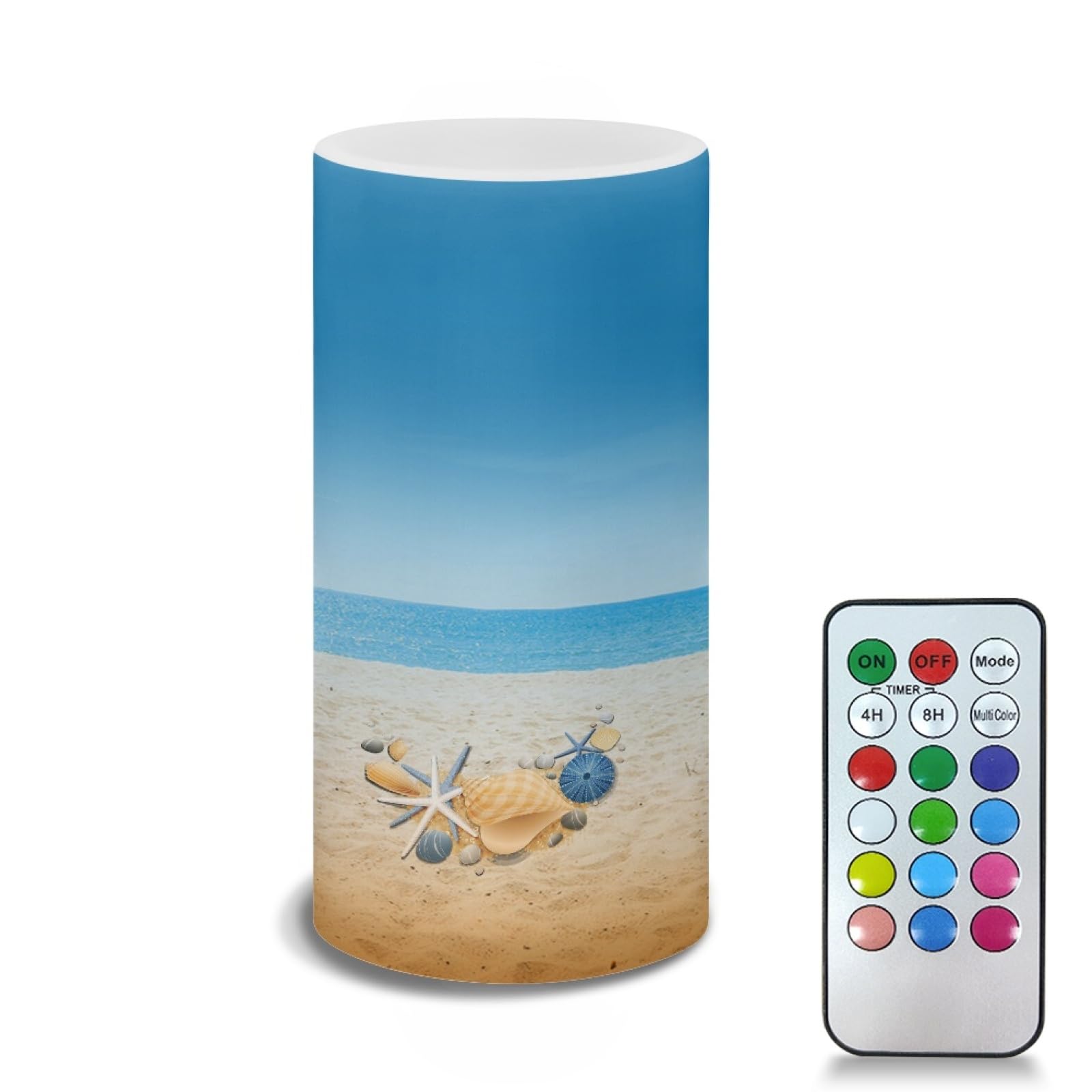 TOADDMOS Beach Print LED Candles with Remote Timer Fake Candle Pillar Battery Powered Candles for Seasonal & Festival Party Home Decoration