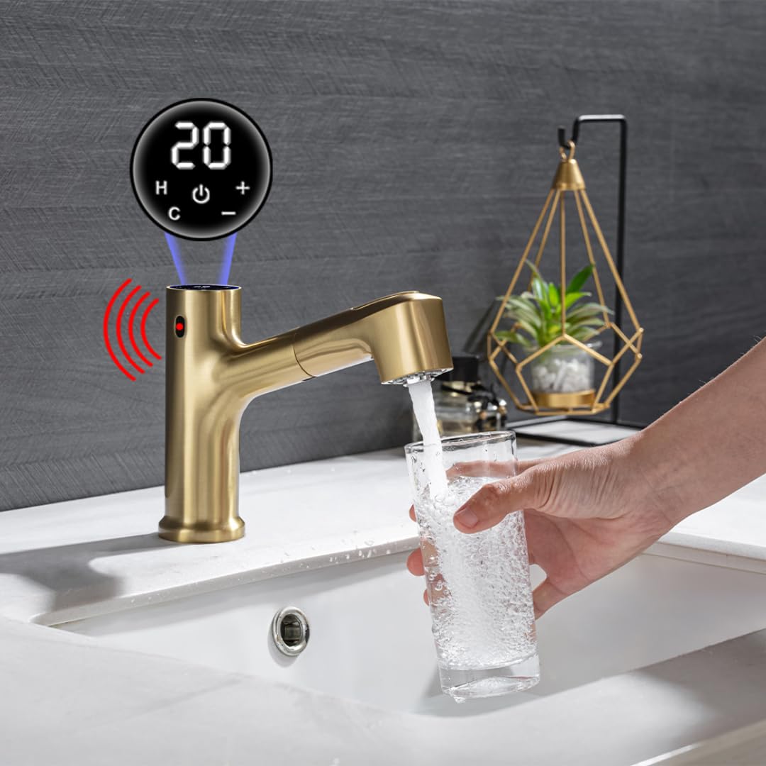 Nowoczesna luksusowa bateria umywalkowa z czujnikiem ruchu, wyciągana, z funkcją Smart Touch, z mieszaczem wody ciepłej i zimnej, mosiężna, bezdotykowa umywalka (chrom)
