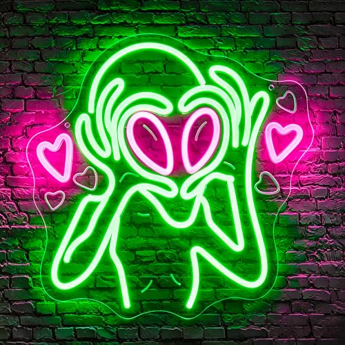Image of Neon Sign, Alien Neon Signs for Wall Decor - Dimmable LED Signs for Bedroom, Gaming Room, Living Room, Party, Bar, Home Decor - USB Powered Light Up Sign Decorations Game Gift