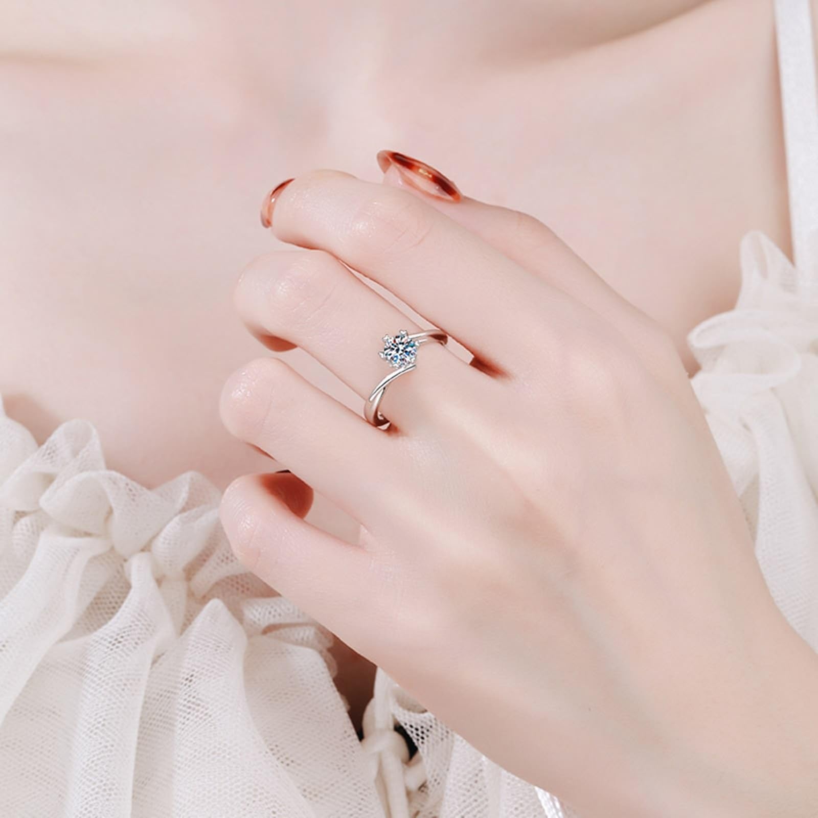 Silber Ringe 925 Frauen, Hochzeitsringe Schneeflocke Moissanit Geschenkring für Freundin