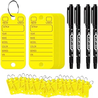 Zwfjcmsa Etiquetas de PVC con etiquetas y anillos, etiquetas para llaves de coche para organización, identificadores y etiquetas de equipaje con marcadores, 500 unidades, color amarillo