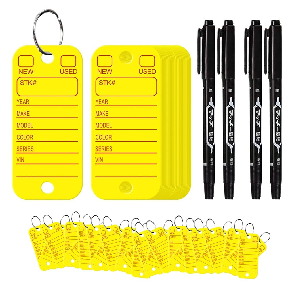 Etykiety z PVC z etykietami i pierścieniami, etykiety na klucze samochodowe do organizacji, identyfikatory i etykiety bagażowe z markerami 500 szt. żółty