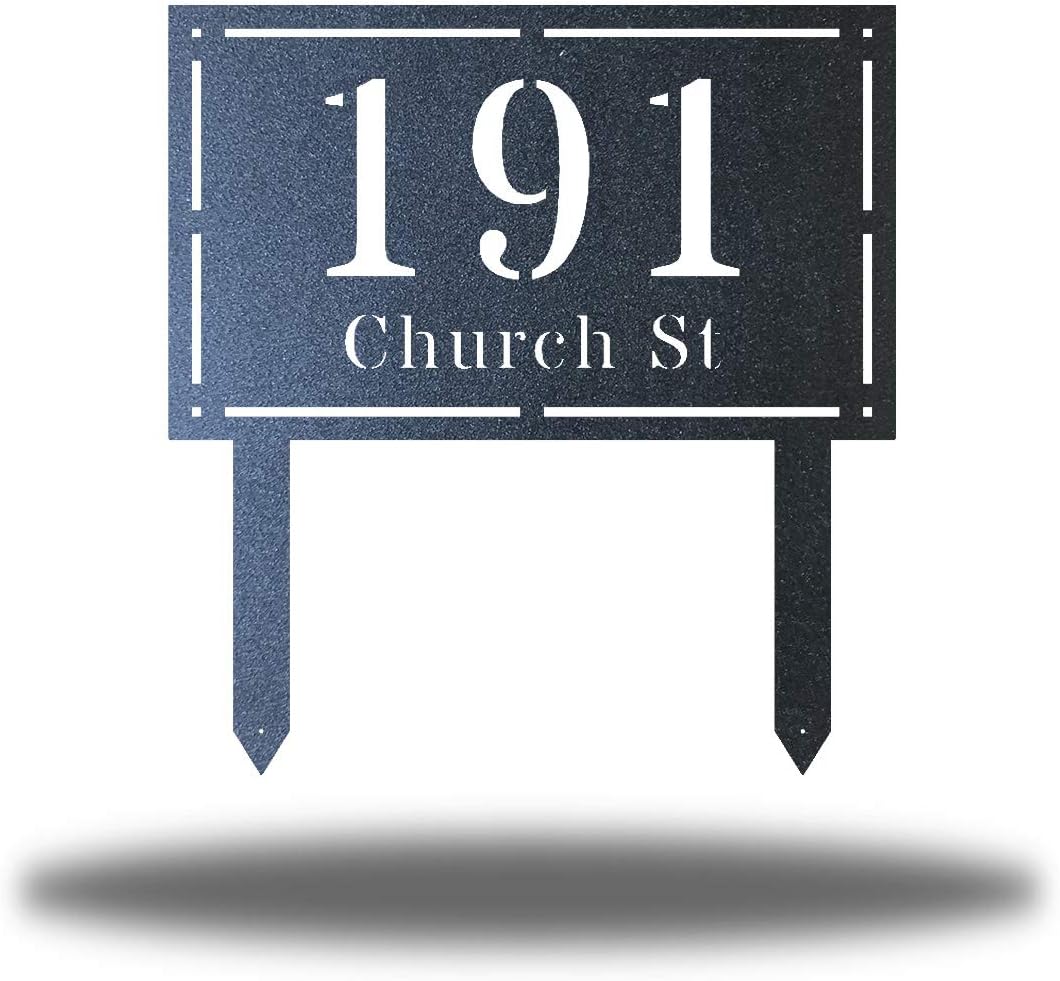 Riverside Designs Metal Yard Stake House Business Rectangle Address Steel Sign | Heavy-Duty and Waterproof | Made in USA (17", Black)