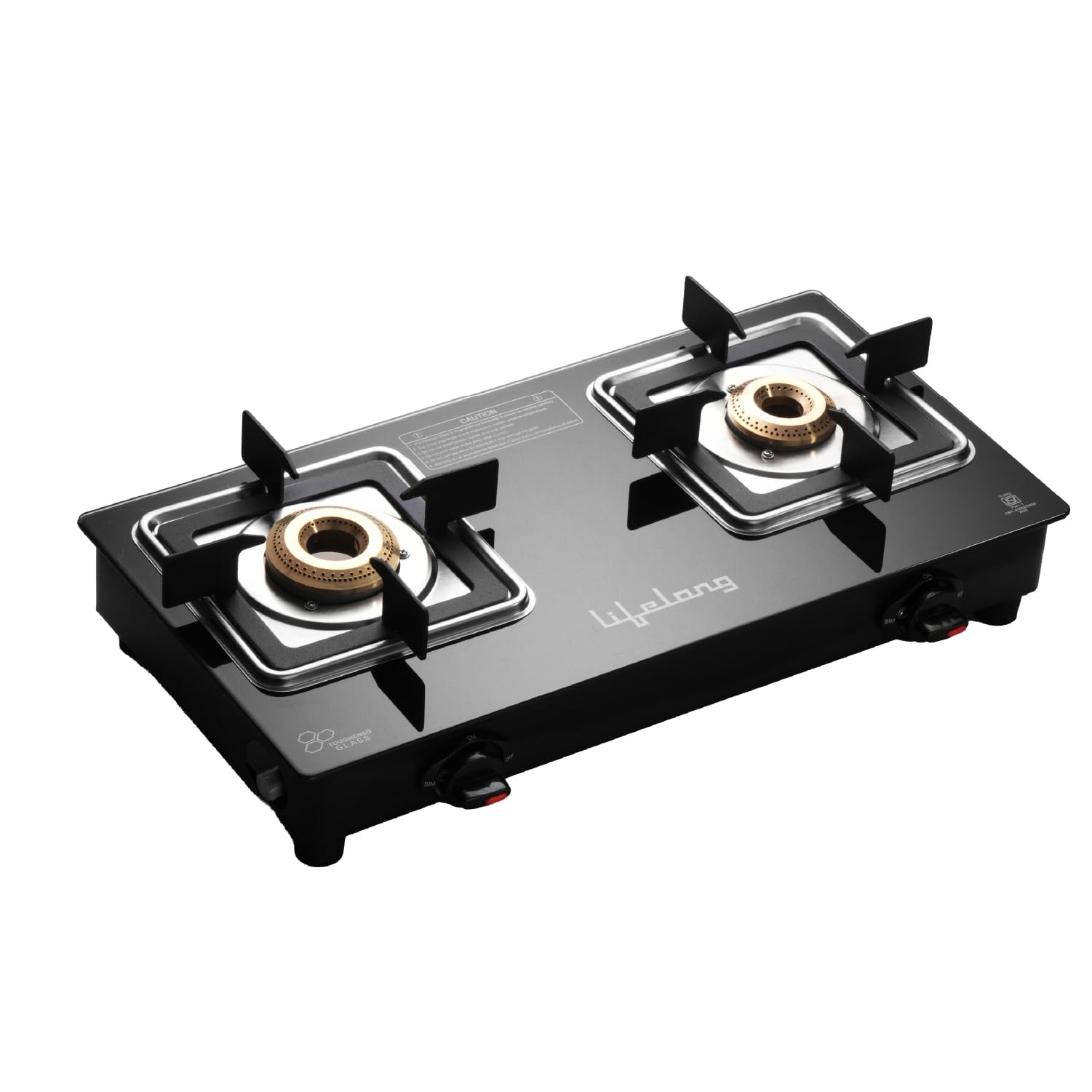 Lifelong 2 Burner Gas Stove for Kitchen,Square Shape Pan Support Manual Ignition Cooktop,Modern Glass Stove for Modular Kitchen,ISI Certified & Compat...