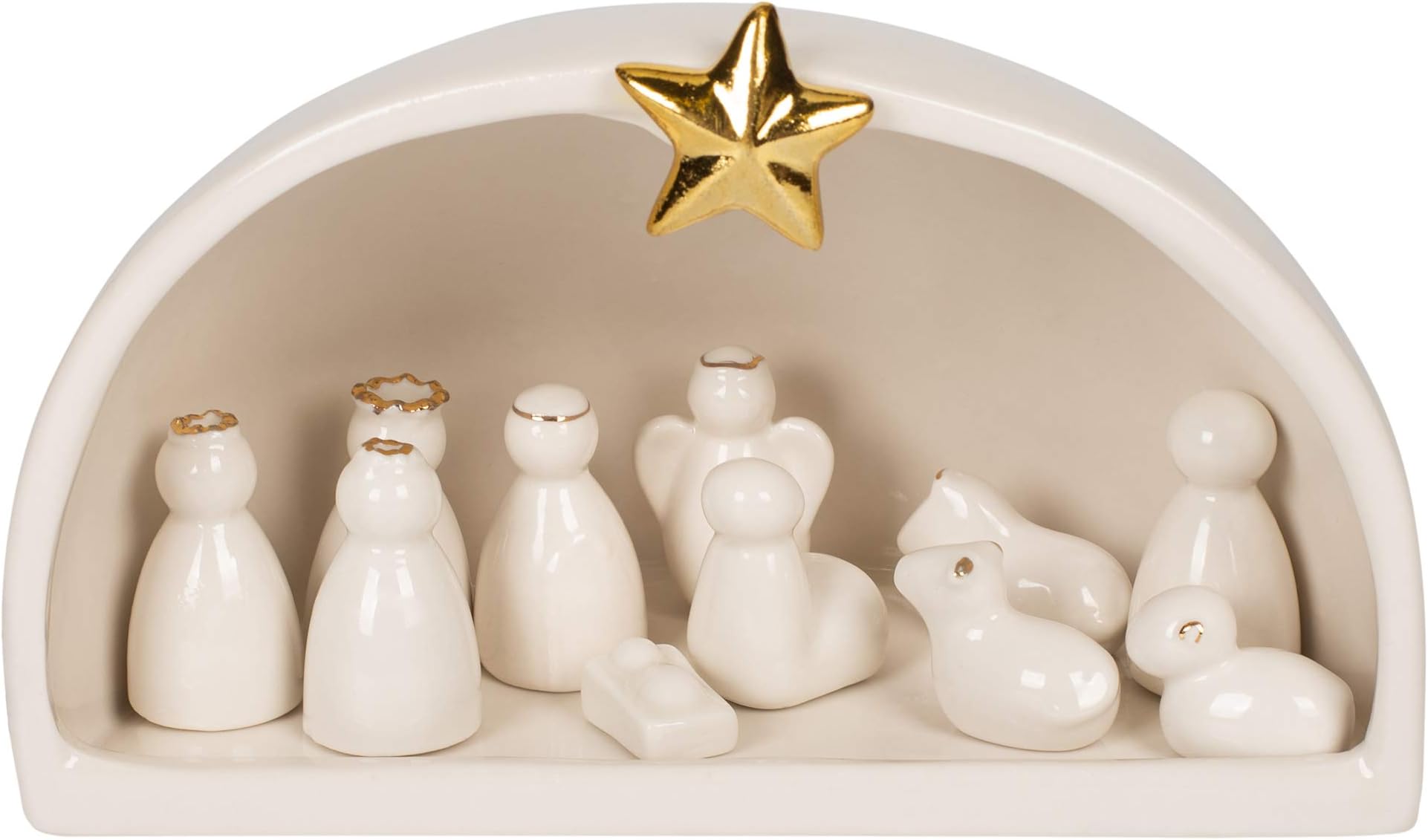 180 Degrees 11-Piece Porcelain Creche Nativity Scene Set, 4.5" x 7.5", White