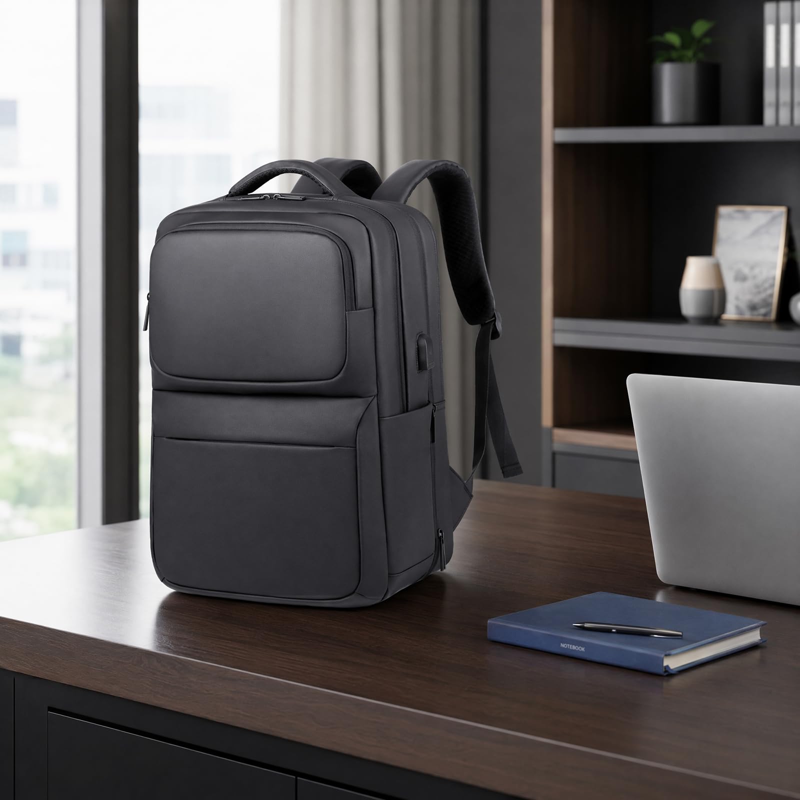 16-calowy rozszerzalny plecak na laptopa z portem ładowania USB, wodoodporny PU Business Daypack