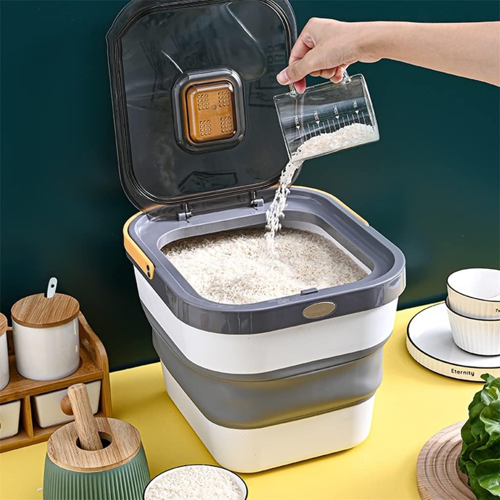 10kg Dog Cat Food Storage Container Foldable Pet Food Bucket for Pet Rice Dry Food Bucket Tank Sealing Box (Gray 33.5 * 28.5 * 24.5cm) (Yellow 33.5 * 28.5 * 24.5cm)