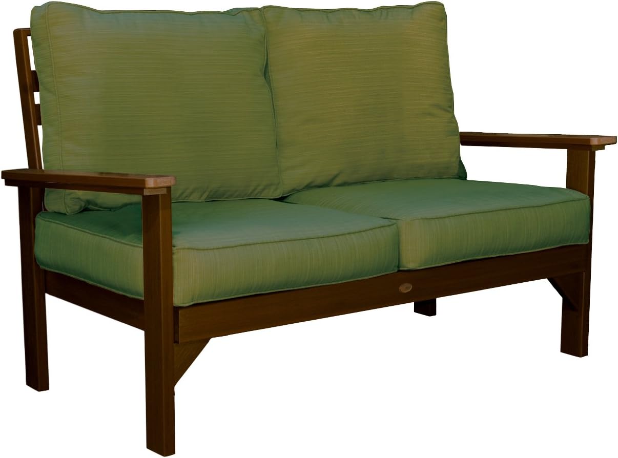 Highwood Pocono Deep Seating Love-Seat, Weathered Acorn with Sunbrella Dupione Palm Cushions