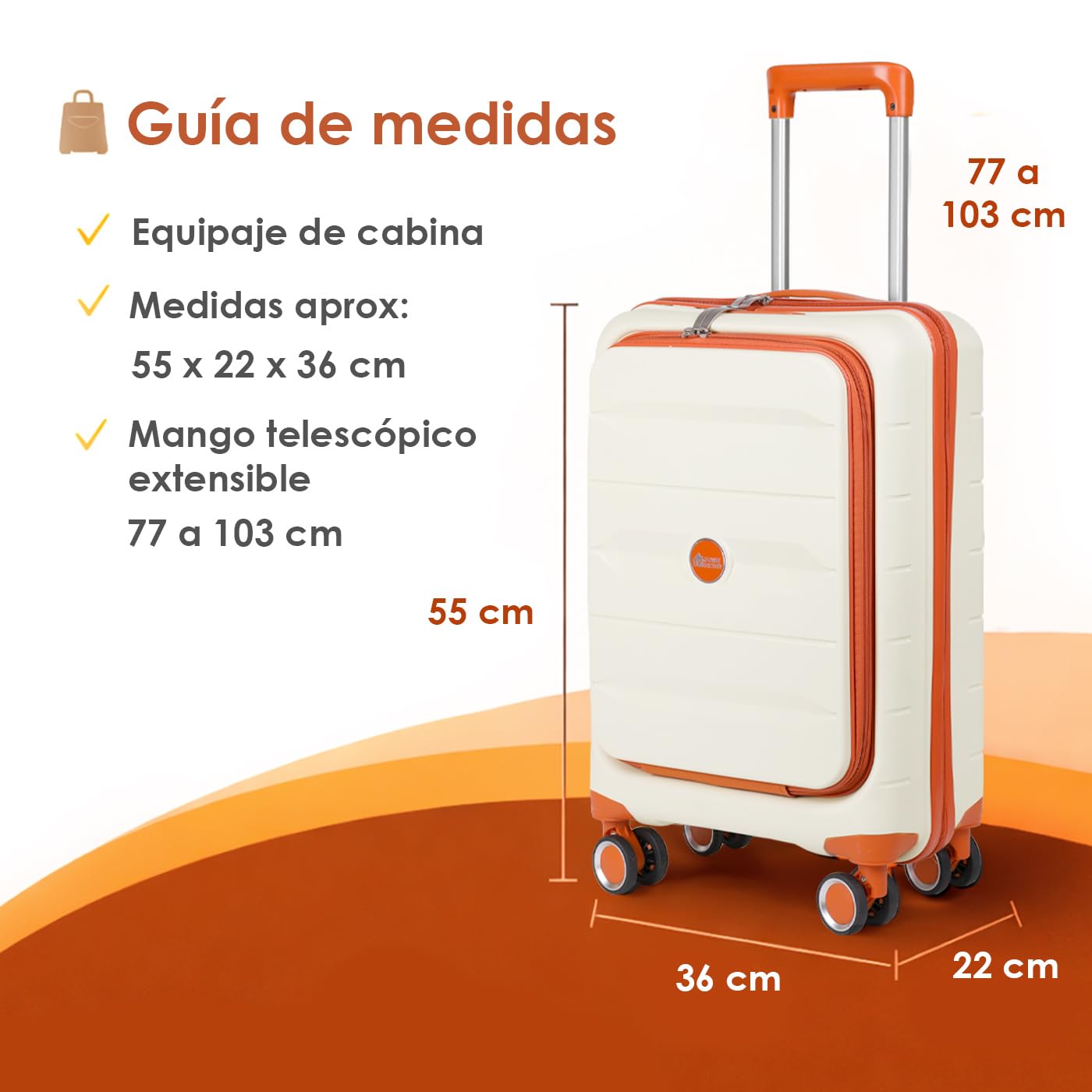 MERCURY TEXTIL- Maleta de Cabina 55x22x36cm de Polipropileno (PP), Equipaje de Mano Rígido con Cerradura TSA y Bolsillo Frontal, Maleta Funcional con 4 Ruedas Dobles 360º y Resistente. (Hueso)