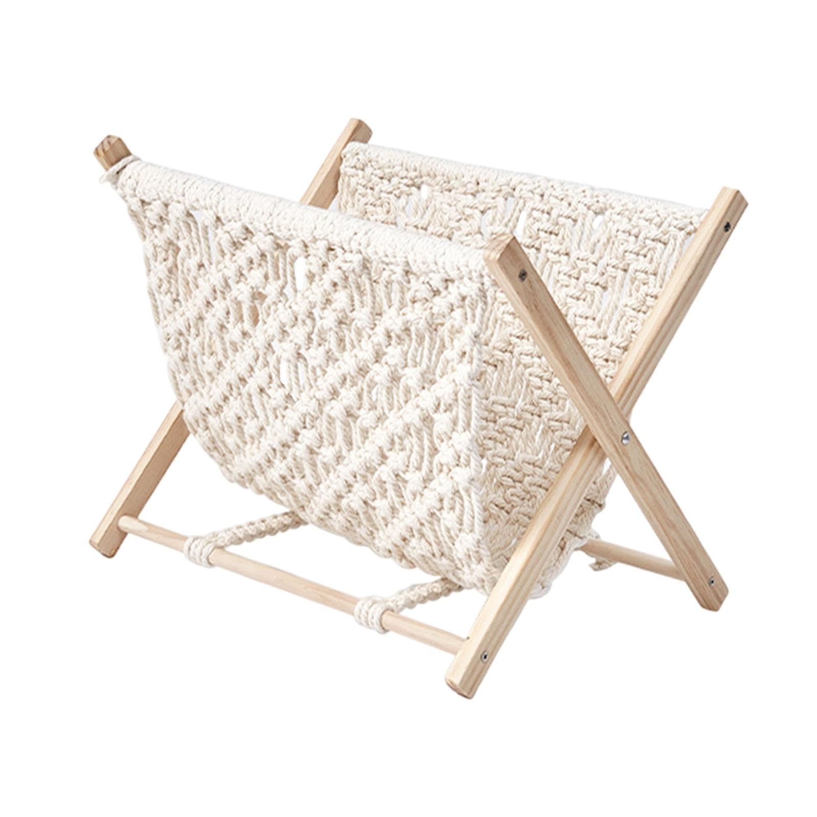 UJEAVETTE Macrame Magazine Rack Folding Boho Storage Holder for Office Dorm Essentials 23x22x28cm-picture-31