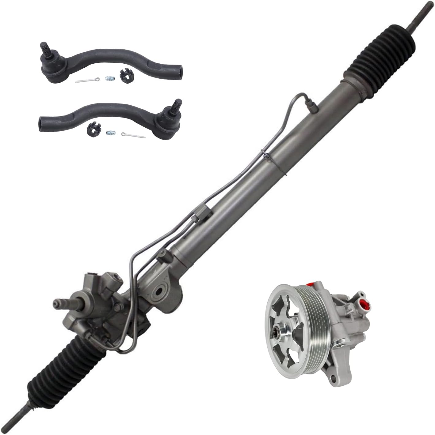 Detroit Axle - 2.4L Rack and Pinion Kit for 2008-2012 Honda Accord Power Steering Pump with Pulley Rack and Pinion Front Outer Tie Rod Ends 2009 2010 2011 Replacement - 4pc Set