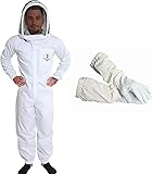Beekeeping suit by Forest Beekeeping | Suitable for Beginner and Commercial Beekeepers | White Cotton Coverall with Hood | Brass zippers | Thumb Straps | 12 inch leg zippers (2XL)