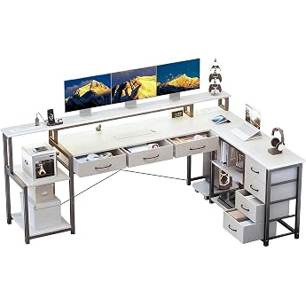 Desk L Shape 200 x 146 cm Gaming Table with LED White