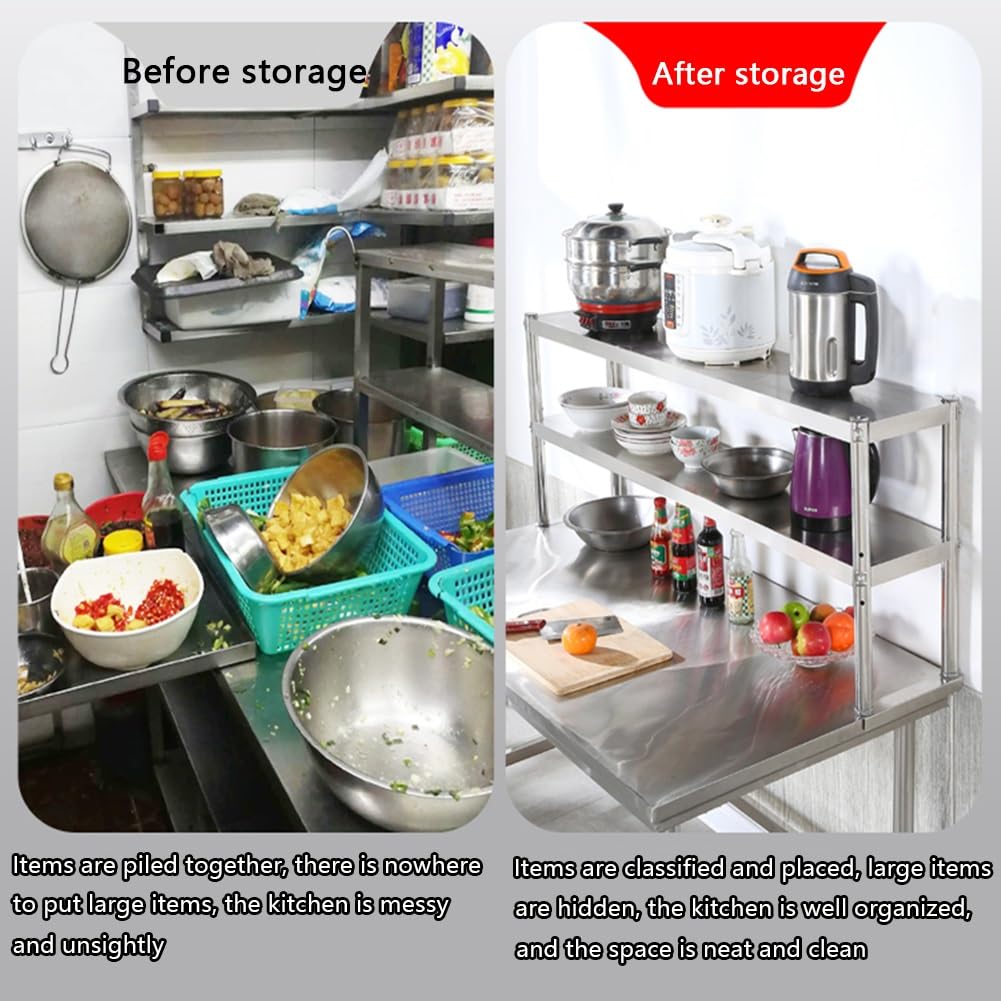 Scaffali a 3 ripiani in acciaio inossidabile, banco da lavoro portatile in metallo, mobile per cucina e bagno, scaffalatura resistente per casa e garage (140 x 30 x 80 cm)