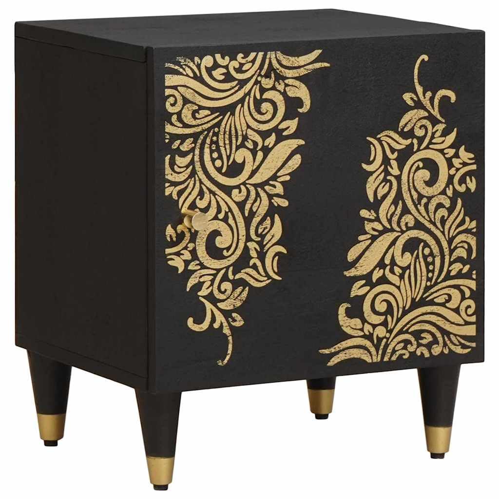 Table de chevet en bois de manguier noir avec boutons en laiton chic