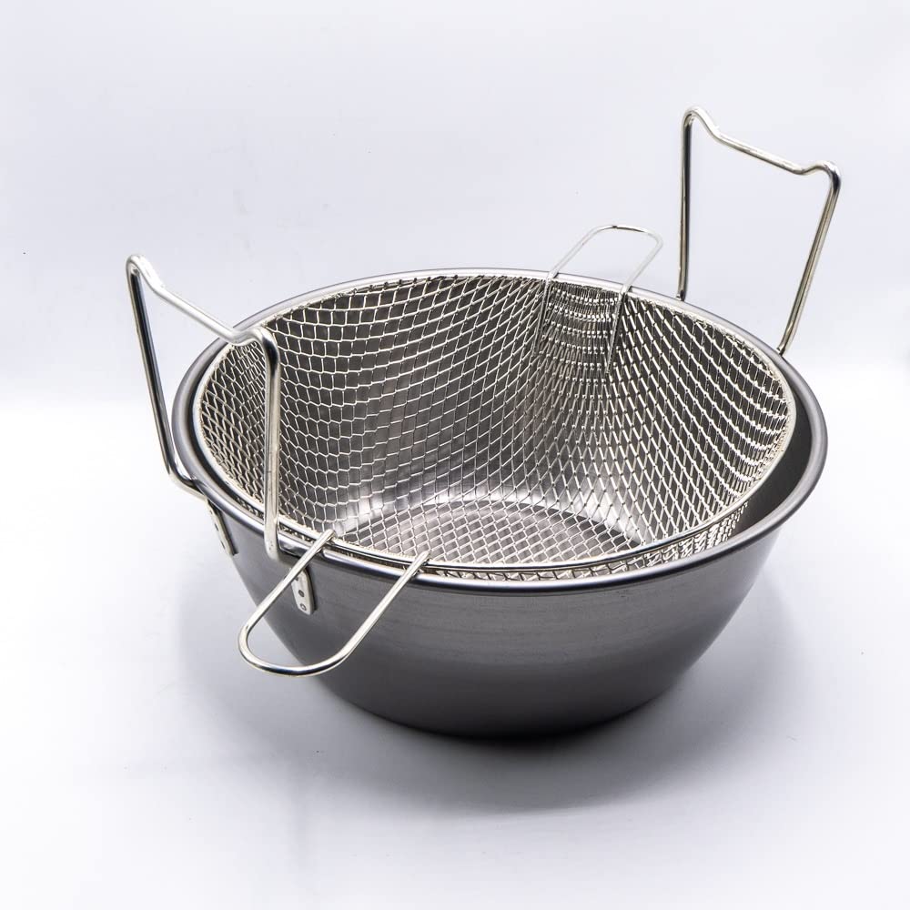 Friggitrice pentola per fritture in Ferro Spazzolato con cestello in Rete Metallica (cm. 42)