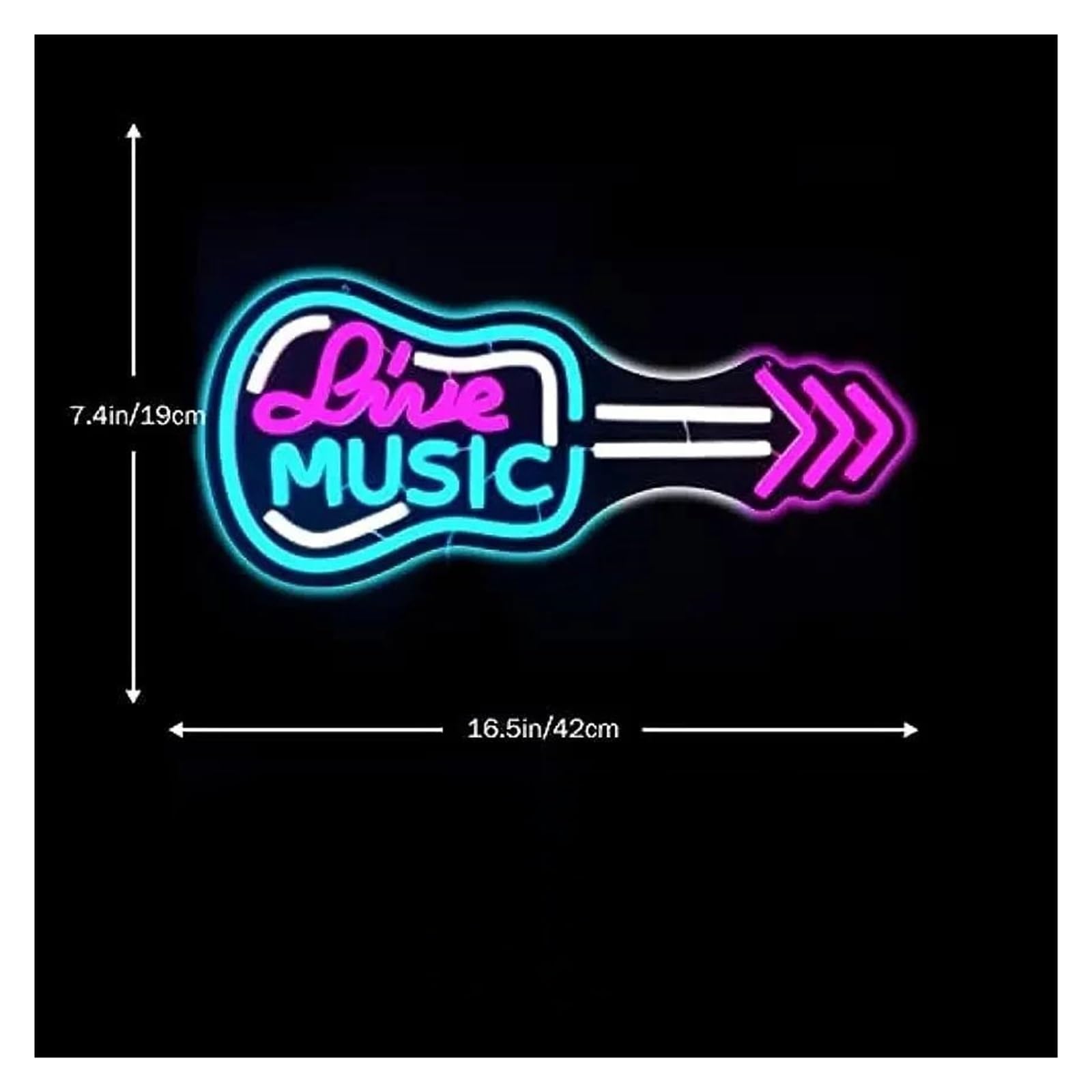 Luci al Neon Da Parete Insegna Al Neon Live Music A Forma Di Chitarra Per Decorazioni Da Parete, Luci Dimmerabili, Alimentazione Tramite USB, Per Illuminate, 42cm×19cm